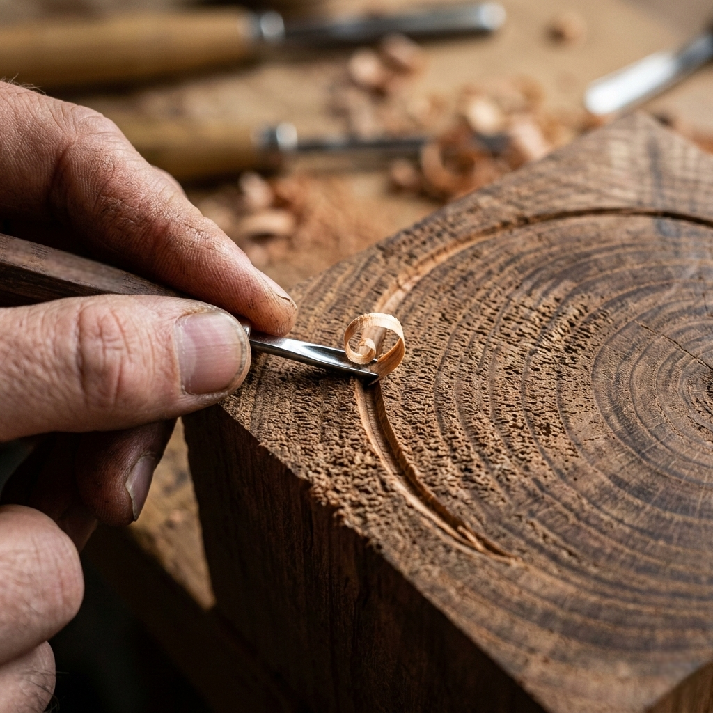 Controlled Cutting In Wood Carving Prevents Splintering Or Structural ...